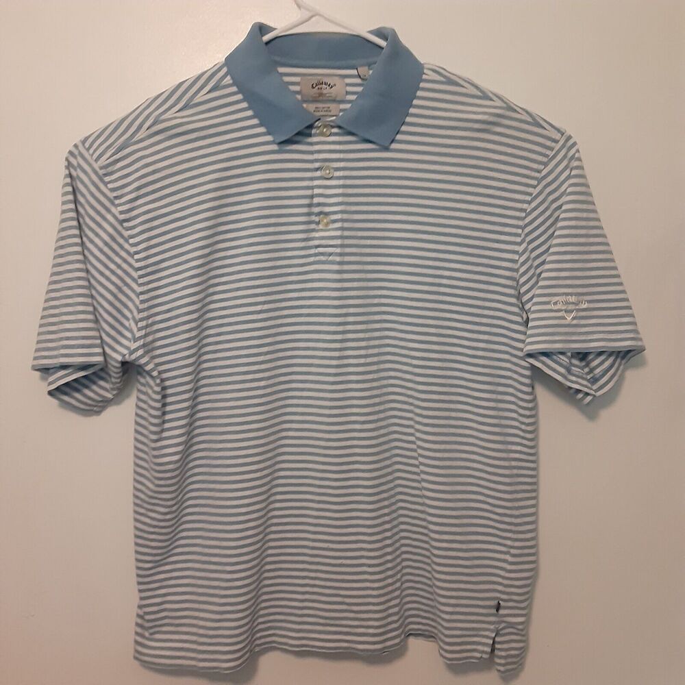 Callaway Golf Sport Men's Sz M 100% Cotton Polo Shirt Vintage Blue White Striped